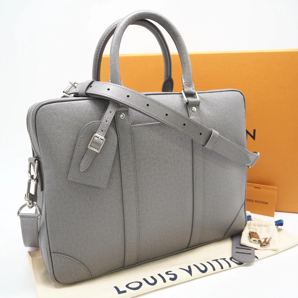 Louis Vuitton Taiga Porte documents Voyage Glacier business bag gray leather